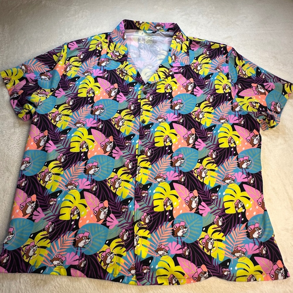 Buc-ee's Mens 4X Tropical Camper Shirt Beaver Print Short Sleeve Button Down